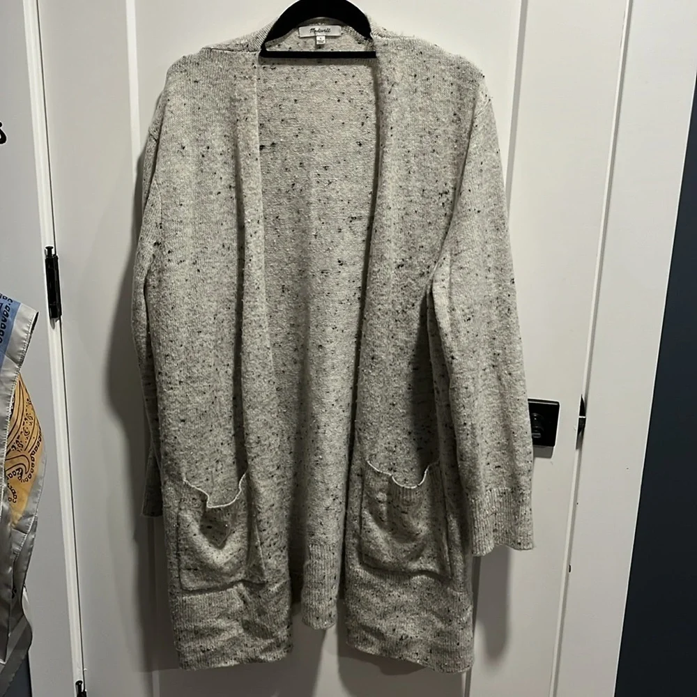 Madewell Cardigan Gray Speckled Donegal Kent Sweater Coziest Yarn Open Front